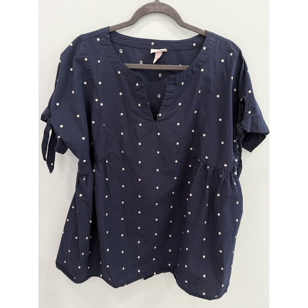 Isabel Maternity Navy Polka Dot 100% Cotton Peplum Top V Neck L Cottagecore